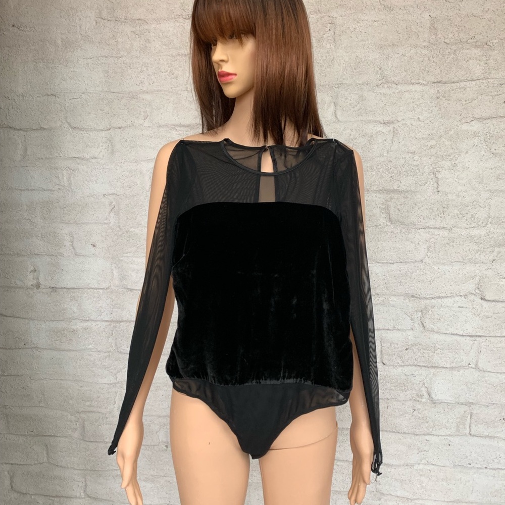 FREE PEOPLE Silk Velvet Mesh Bodysuit in Black